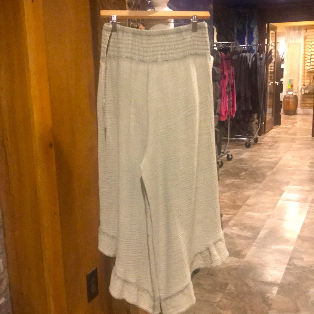 NWT Bella Amore Beige Gauze Wide Leg Pants - Picture 4 of 4